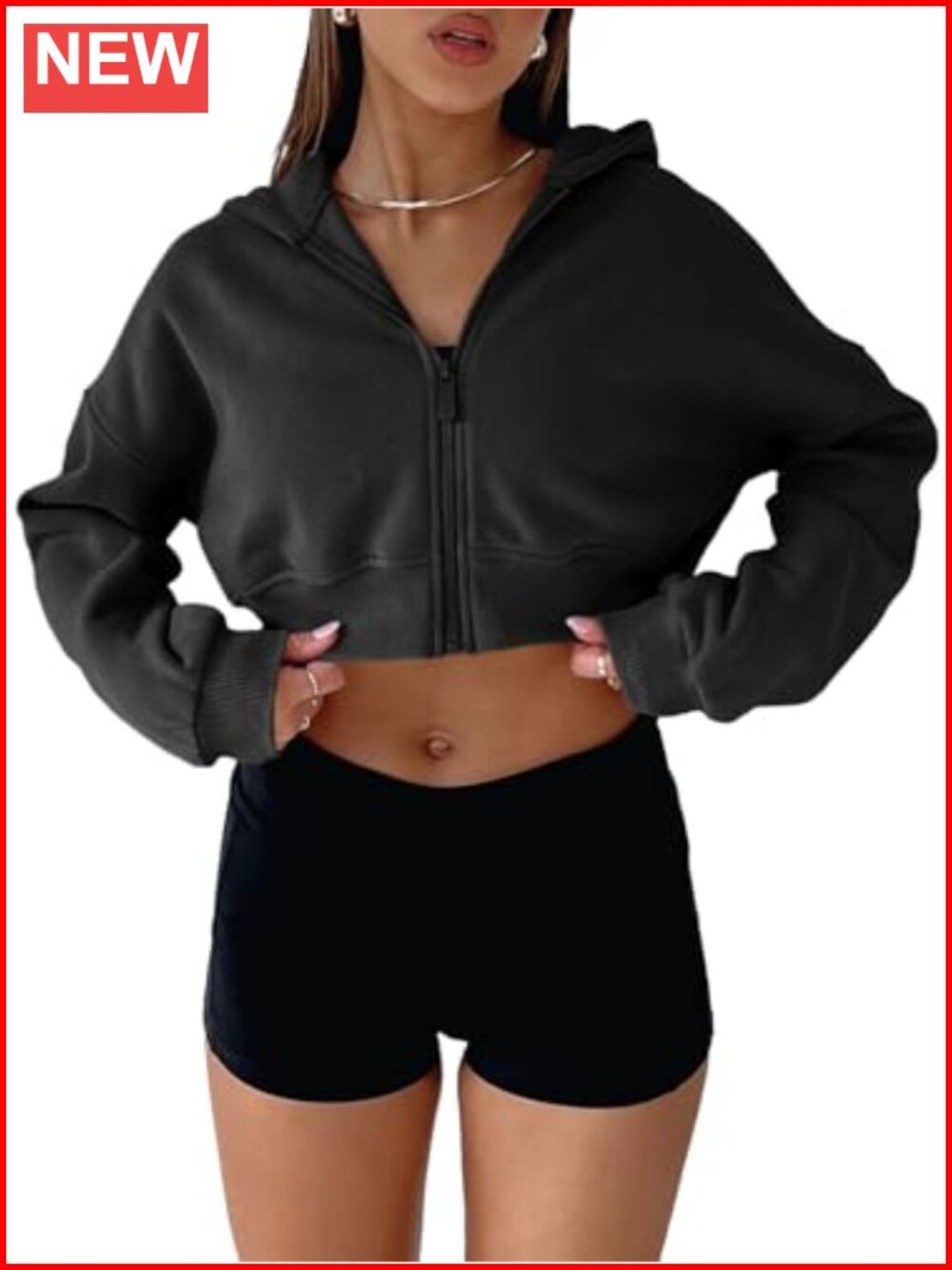 Cropped Zip Up Hoodie Cotton Polyester Loose Fit Long Sleeve Casual Y2K Top